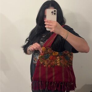 Red and multi coloured boho indie